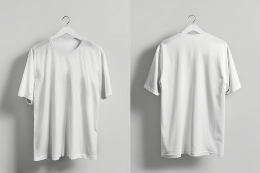 White t-shirt mockup on hanger, front and back view photo