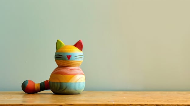 Colorful wooden cat toy on a desk photo