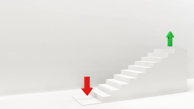 3D graph with a red arrow showing upward progress and business success photo