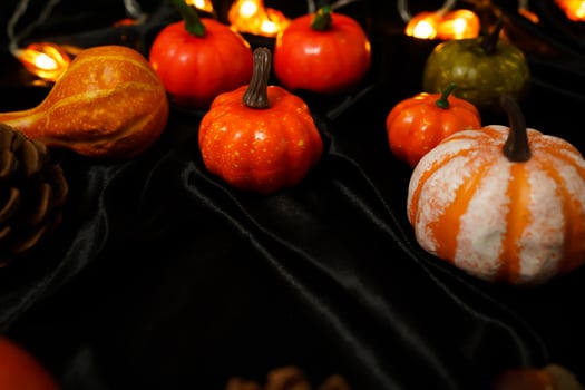 Halloween decorations background. Halloween Scary pumpkin head on wooden table Halloween holiday concept photo