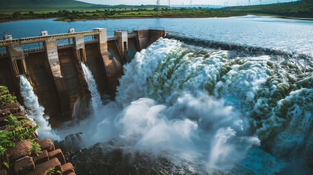 Landscape view of hydroelectric power plant photo