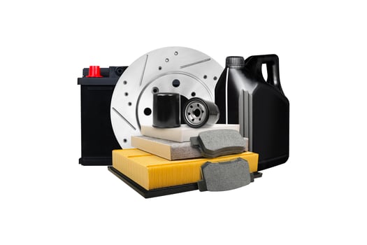 Car maintenance service concept , Auto parts and car maintenance products isolated on white background photo