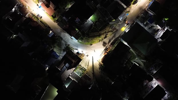 Aerial view of the streets of the city in the evening. Gorontalo, Indonesia photo