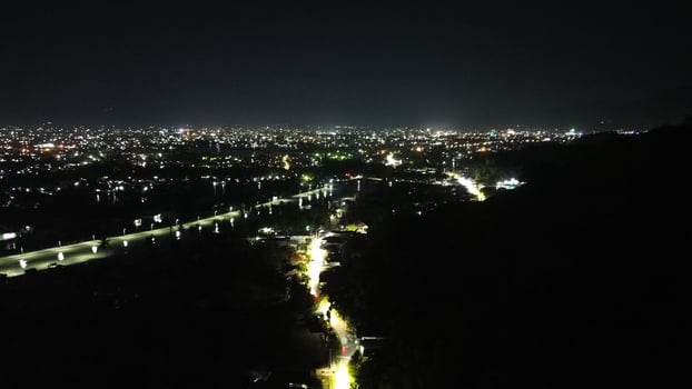 Aerial view of the streets of the city in the evening. Gorontalo, Indonesia photo
