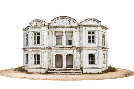 Abandoned White Mansion on a Patch of Dirt photo