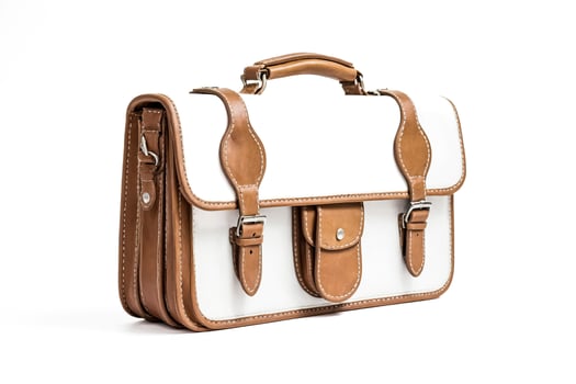 White Leather Briefcase with Brown Trim photo
