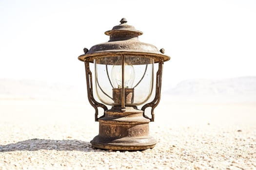 Vintage Lantern In Desert Landscape photo