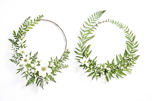 Floral Wreath with White Flowers and Green Leaves photo