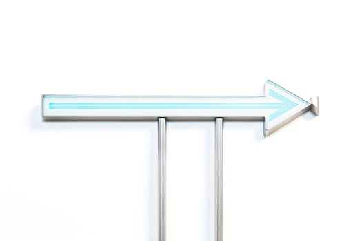 Neon arrow sign isolated on white background photo