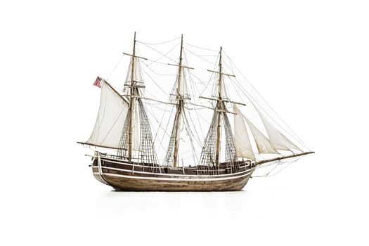 Traditional sailing ship with white sails isolated on white background photo