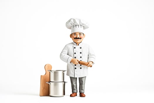 Cartoon Chef in White Uniform Holding Rolling Pin photo