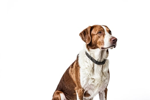 Brown and White Dog Sitting on White Background photo