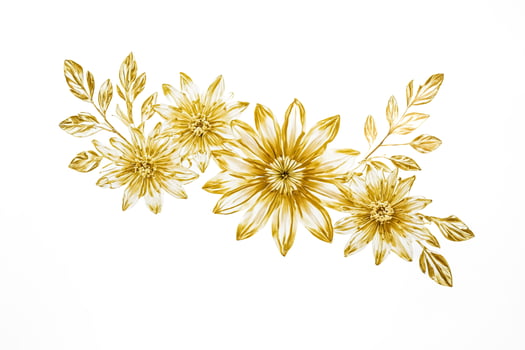 Golden Flowers and Leaves on White Background photo