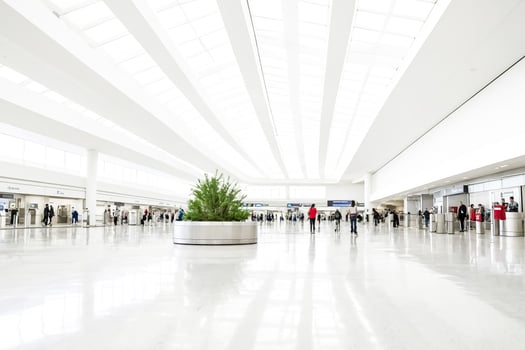 Bright Airport Interior With Skylights and Polished Floors photo