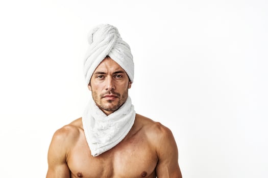 Handsome Man with Towel on Head photo