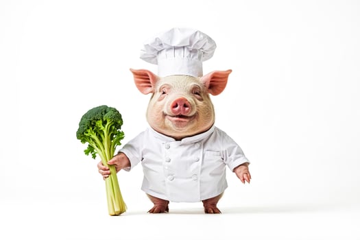 Pig Chef Holding Broccoli photo