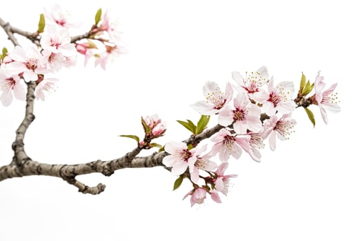 Delicate Pink Cherry Blossoms Branch Isolated on White Background photo