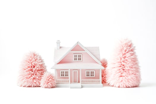 Pink Dollhouse with Feathery Trees photo