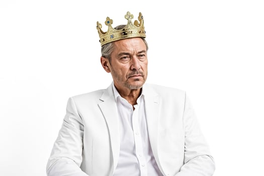 Serious King with White Suit and Gold Crown photo