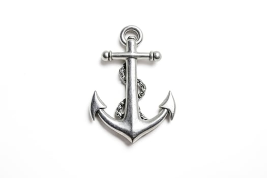 Silver Anchor with Rope on White Background photo