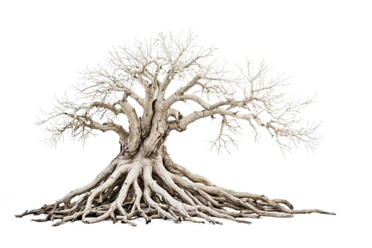 Dead Tree with Exposed Roots on White Background photo