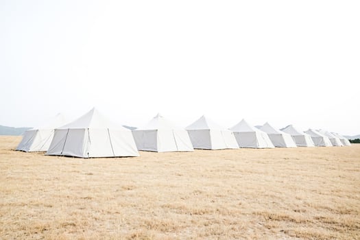 White Tents Lined Up in a Field photo