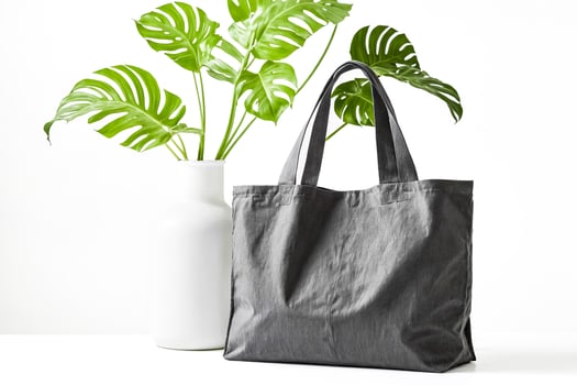 Gray Tote Bag with Green Monstera Leaves photo