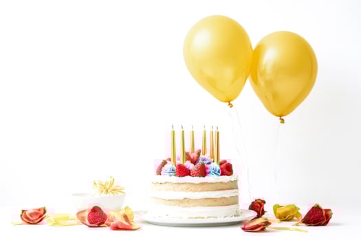 Birthday Cake With Balloons And Flowers photo