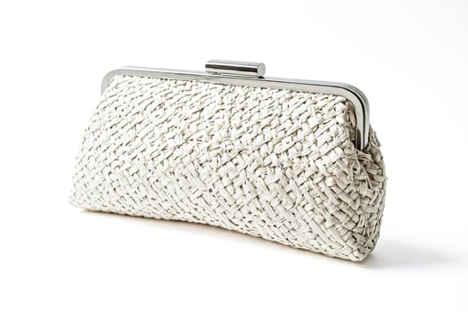 White Woven Clutch Bag with Metal Clasp photo
