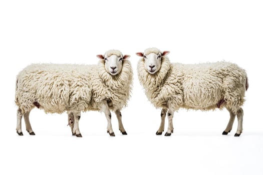 Two Sheep Standing Side by Side, Isolated on White Background photo