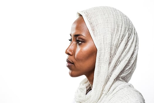 Close-up Portrait of a Woman Wearing a White Headscarf photo
