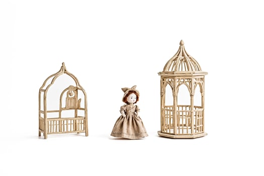 Wooden Dollhouse Furniture Set with Doll photo