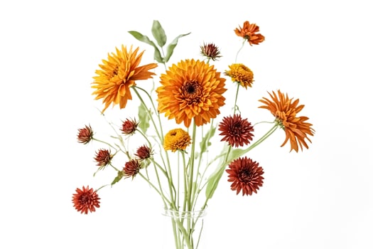 Bouquet of orange and red flowers in a glass vase photo