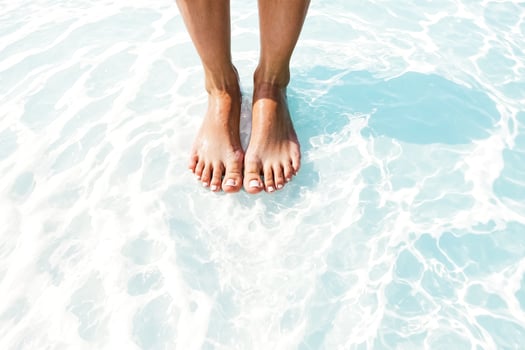 Close-up of female feet in rippling water photo