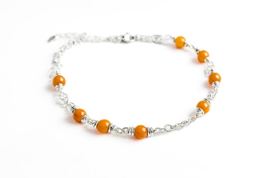 Silver Chain Bracelet with Orange Beads photo