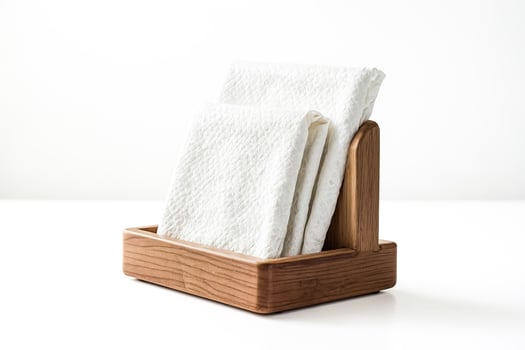 Wooden Napkin Holder with White Napkins photo