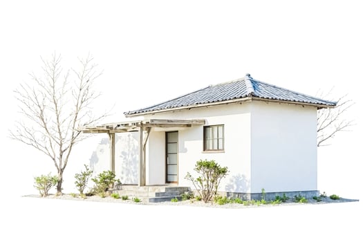 Traditional Japanese House with White Walls and Grey Roof photo