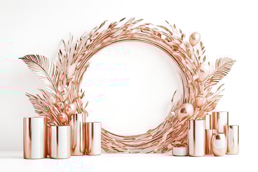 Rose Gold Arch with Balloons and Palm Leaves photo