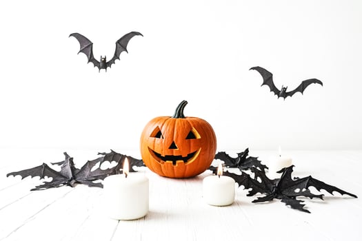 Halloween Jack-O-Lantern with Bats and Candles photo