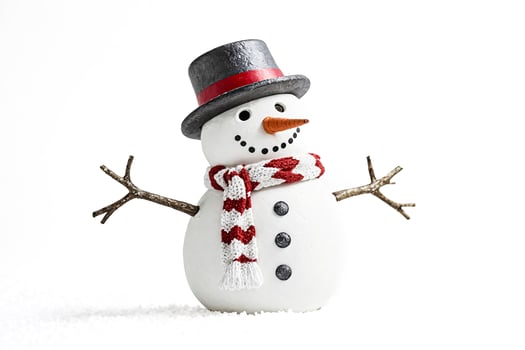 Snowman with Top Hat and Scarf Isolated on White Background photo