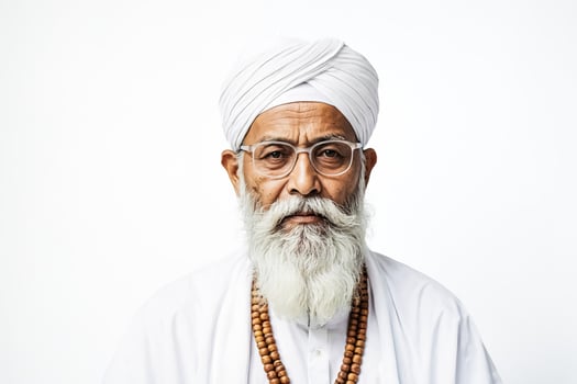 Portrait of an Older Sikh Man with a White Turban and Long Beard photo