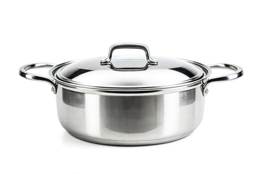 Stainless Steel Pot with Lid Isolated on White Background photo