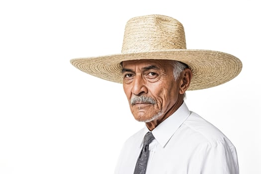 Senior Man Wearing a Straw Hat and a White Shirt photo