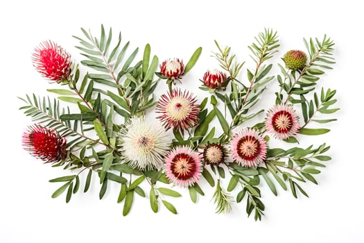 Floral Arrangement with Pink and White Proteas and Greenery photo