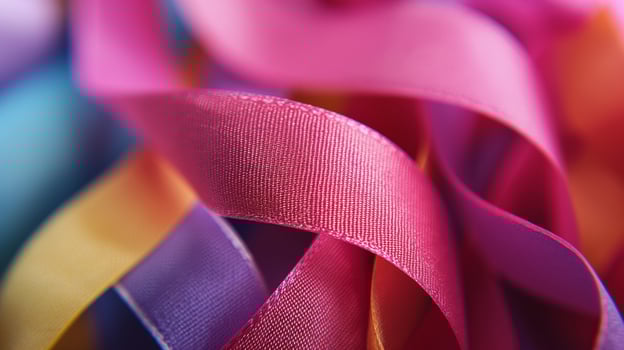 Bright gift wrapping ribbon for celebrating closeup background texture photo