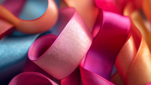 Bright gift wrapping ribbon for celebrating closeup background texture photo