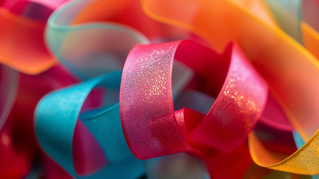 Bright gift wrapping ribbon for celebrating closeup background texture photo