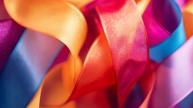 Bright gift wrapping ribbon for celebrating closeup background texture photo