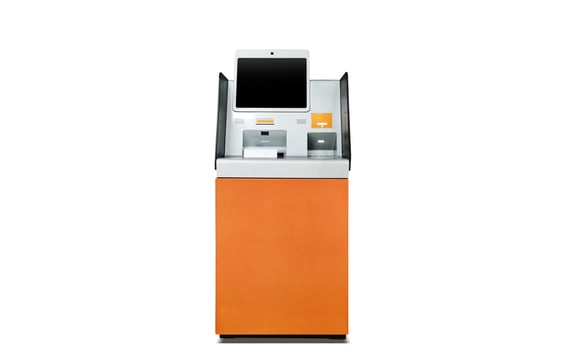 ATM. Blank black screen for messages. Isolated on a white background photo
