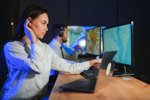 Dispatching support centers for freight transportation. Logistics and navigation of cargo delivery photo